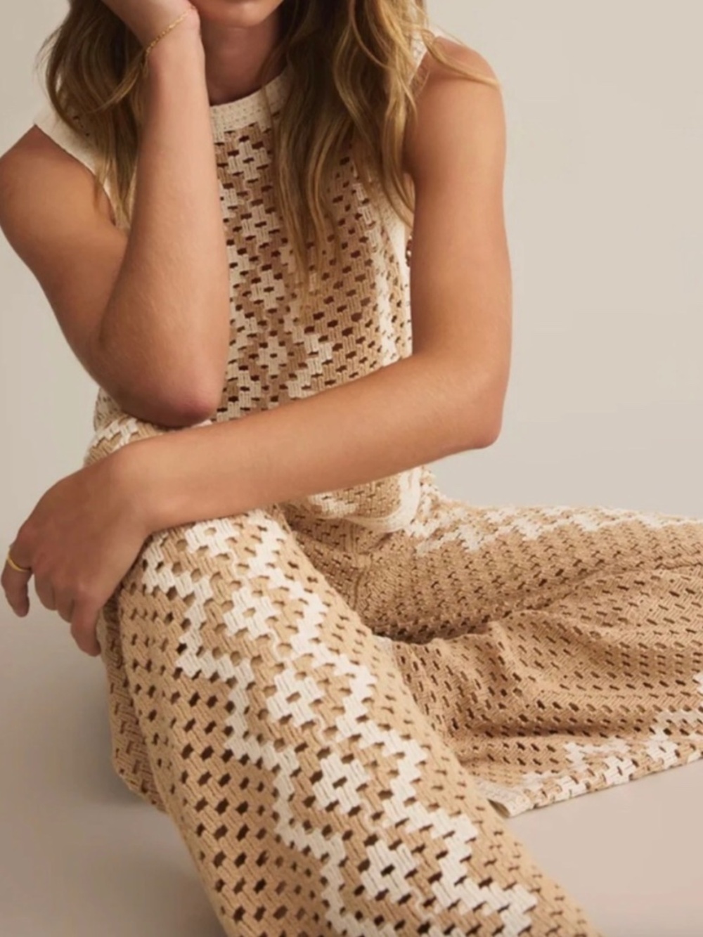Z Supply Oasis Crochet Top & Loma Crochet Pant Set Beige Cotton Boho Small - Picture 3 of 12